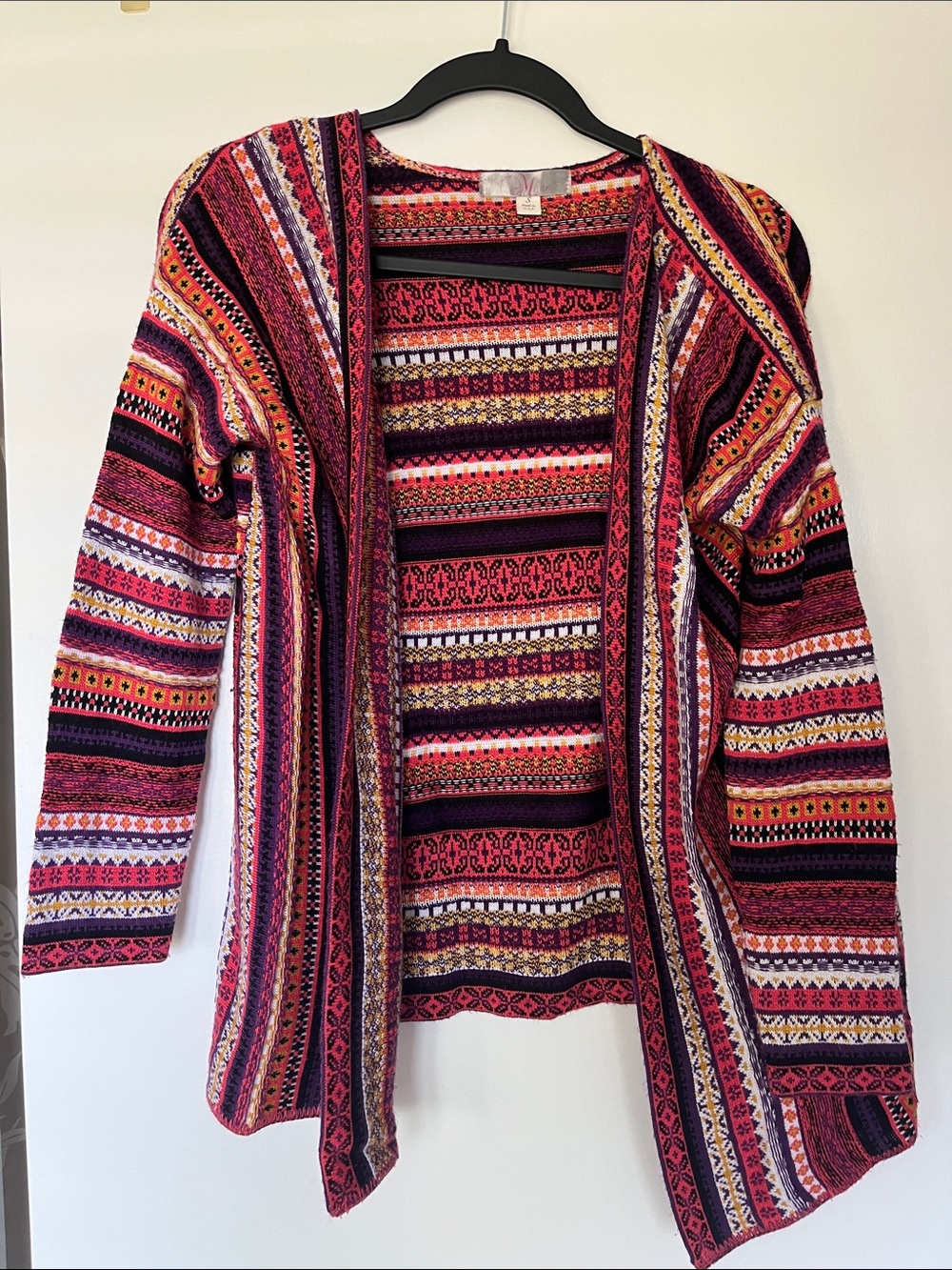 Made in the USA Women’s Open-Front Patterned Cardigan Sweater - Multi Pink